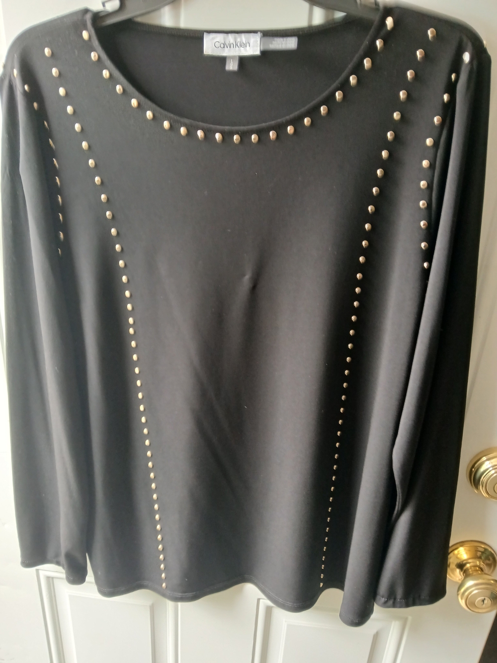 Black Stud-Accent Women's Long Sleeve Top